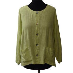 Chicos Design Linen Lorraine Jacket Womens 16 XL Chicos Size 3 Pistachio